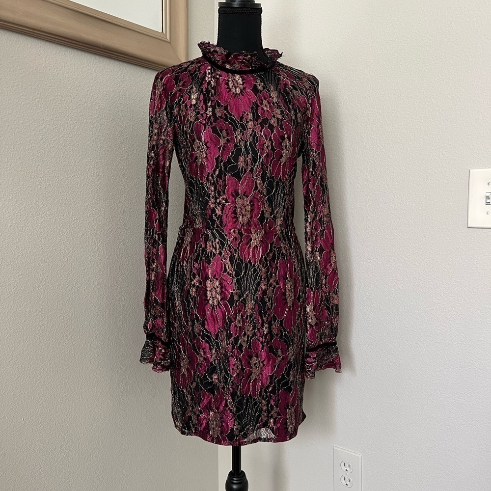 Wayf Laced Metallic Floral Themed Dress
